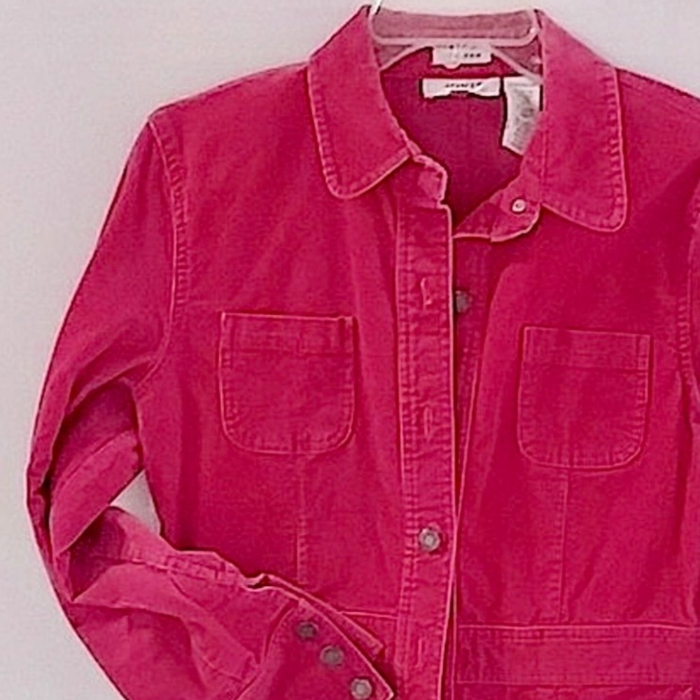 Boho JONES SPORT Jacket Shirt Sport Stretch Corduroy Pink Red Coral Size Medium - Picture 5 of 6